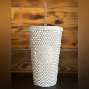 New 16oz Starbucks White Studded Tumbler